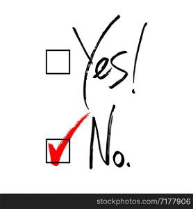 Yes and no ticked box choice handwritten text, choice, vote, vector illustration