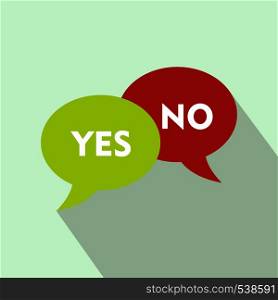 Yes No bubbles icon in flat style on a light blue background. Yes No bubbles icon, flat style