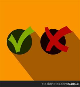 Yes No check marks icon in flat style on a yellow background. Yes No check marks icon, flat style