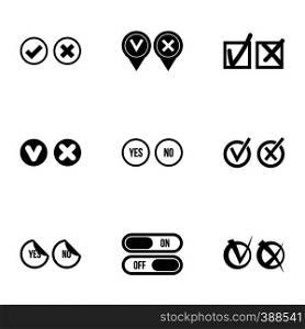 Yes no choice icons set. Simple illustration of 9 yes no choice vector icons for web. Yes no choice icons set, simple style