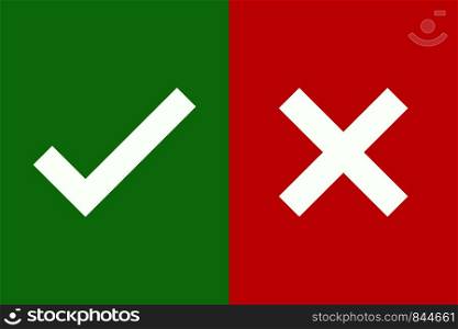 Yes no signs on green and red color. Checklist icons. Test symbols positive and negative. EPS 10. Yes no signs on green and red color. Checklist icons. Test symbols positive and negative.
