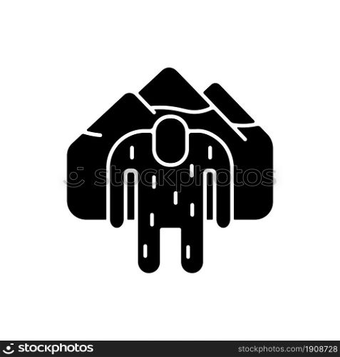 Yeti black glyph icon. Mysterious ape-like creature. Nepali folklore. Abominable snowman living in Himalayan mountains. Hairy creature. Silhouette symbol on white space. Vector isolated illustration. Yeti black glyph icon