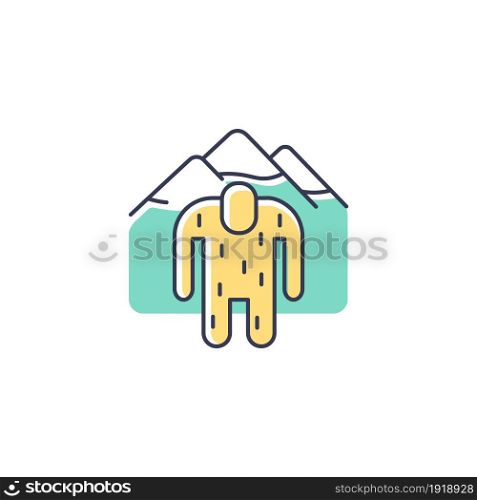 Yeti RGB color icon. Mysterious ape-like creature. Nepali folklore. Abominable snowman living in Himalayan mountains. Hairy mountain creature. Isolated vector illustration. Simple filled line drawing. Yeti RGB color icon