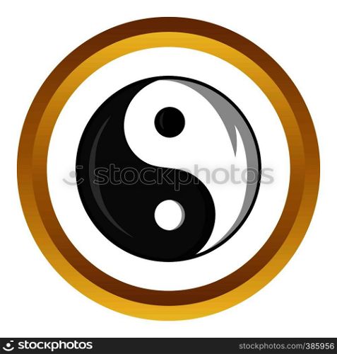 Yin and yang symbol vector icon in golden circle, cartoon style isolated on white background. Yin and yang symbol vector icon, cartoon style