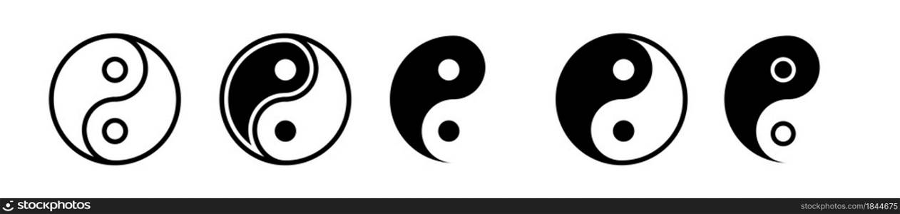 Yin yang icon set. Harmony and balance sign on white background. Black and white taoism symbol. Isolated vector illustration. . Yin yang icon set. Harmony and balance sign on white background. Black and white taoism symbol.