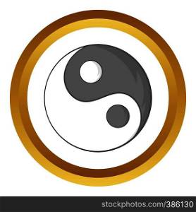 Yin Yang sign vector icon in golden circle, cartoon style isolated on white background. Yin Yang sign vector icon