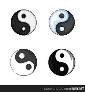 Yin yang symbol icon set. Cartoon set of yin yang symbol vector icons for your web design isolated on white background. Yin yang symbol icon set, cartoon style