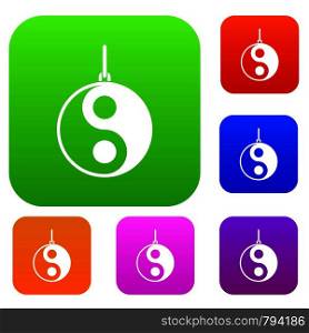 Yin Yang symbol set icon color in flat style isolated on white. Collection sings vector illustration. Yin Yang symbol set color collection