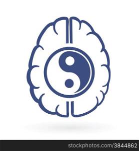 ying-yang and human brain symbols as positive energy life balance concept vector illustration.