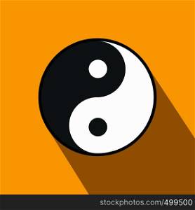 Ying yang icon in flat style on yellow background. Ying yang icon, flat style