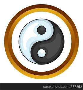 Ying yang vector icon in golden circle, cartoon style isolated on white background. Ying yang vector icon