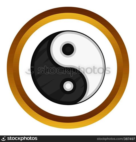Ying yang vector icon in golden circle, cartoon style isolated on white background. Ying yang vector icon