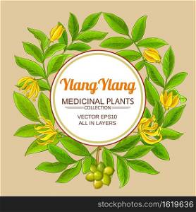 ylang ylang branches circle frame on color background. ylang ylang circle frame