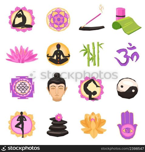 Yoga and alternative wellness therapy and body treatment icons set isolated vector illustration. Yoga Icons Set