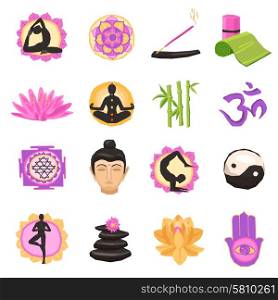 Yoga and alternative wellness therapy and body treatment icons set isolated vector illustration. Yoga Icons Set