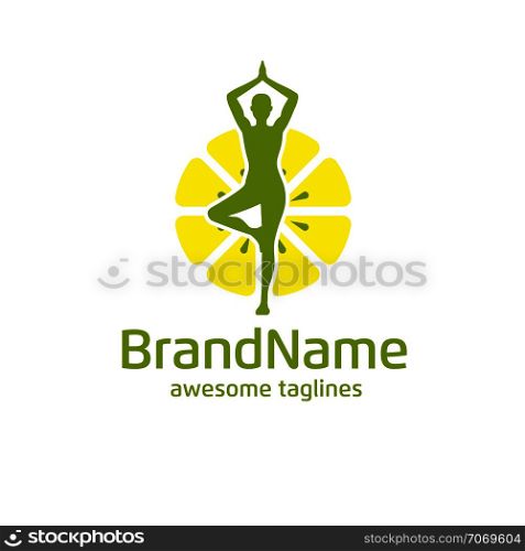 yoga and lemon logo concept. Harmony insignia design. Wellness center illustration. yoga health diet logo, health lemon diet logo