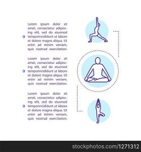 Yoga and meditation concept icon with text. Mindfulness practice. Relaxation technique. Breathing. PPT page vector template. Brochure, magazine, booklet design element with linear illustrations