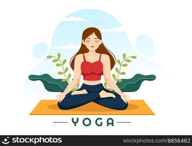 Yoga and Meditation Practices Illustration with Health Benefits of the Body for Web Banner or Landing Page in Flat Cartoon Hand Drawn Templates