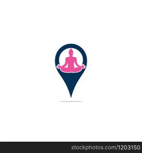 Yoga and pin point vector logo design. Yoga studio locator icon design.