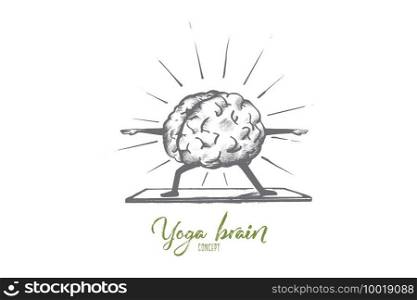 Yoga brain concept. Hand drawn yoga exercises for relaxing. Meditation for feel peace of mind and rest isolated vector illustration.. Yoga brain concept. Hand drawn isolated vector.