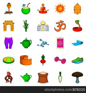 Yoga center icons set. Cartoon set of 25 yoga center vector icons for web isolated on white background. Yoga center icons set, cartoon style
