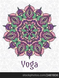 Yoga circular mandala. Design sacred spiritual lotus, balance and lifestyle, relax and concentration, vector illustration. Yoga circular mandala