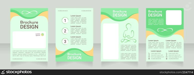 Yoga class blank brochure design. Template set with copy space for text. Premade corporate reports collection. Editable 4 paper pages. Roboto Light, Medium, Itim Regular fonts used. Yoga class blank brochure design
