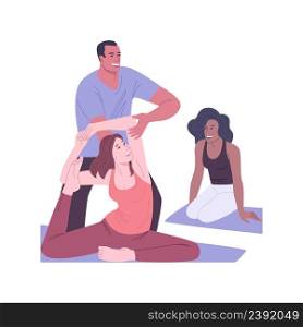 Yoga classes isolated cartoon vector illustrations. Group of people at yoga classes with instructor together, lotus pose, recreation exercise, fitness activity, go in for sports vector cartoon.. Yoga classes isolated cartoon vector illustrations.