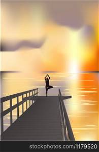 yoga. female silhouette on the sky background