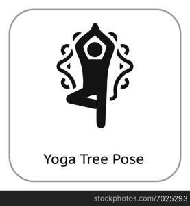 Yoga Fitness Tree Pose Icon. Flat Design Yoga Poses with Mandala Ornament in Back. Isolated Illustration.. Yoga Fitness Tree Pose Icon. Flat Design Isolated Illustration.