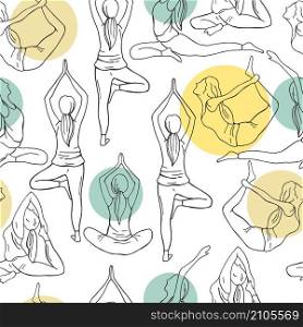 Yoga. Hand drawn girls on white background. Vector seamless pattern . Yoga. Vector seamless pattern