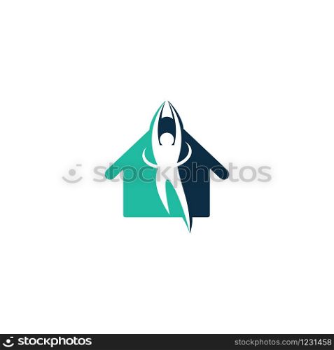 Yoga house vector logo design. Human pose and house icon.