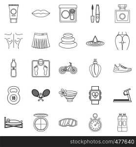 Yoga icons set. Outline set of 25 yoga vector icons for web isolated on white background. Yoga icons set, outline style