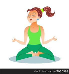 Yoga is a grown woman a girl sitting meditation in the Lotus position. Yoga adult woman meditating