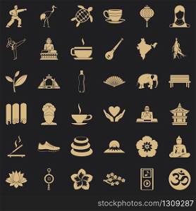 Yoga lesson icons set. Simple style of 36 yoga lesson vector icons for web for any design. Yoga lesson icons set, simple style