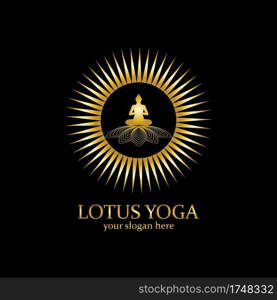 yoga logo design stock. human meditation in lotus flower vector illustration