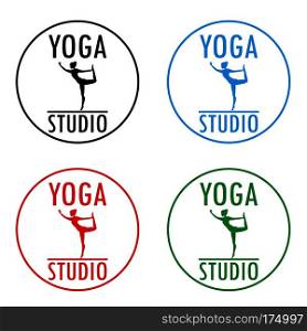 Yoga logo template. Fitness studio design. Young woman practicing asana. EPS 10 vector.. Yoga logo template. Fitness studio design.