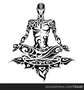 Yoga man Silhouette. Hand drawn vector illustration. Meditation in lotus pose Padmasana. Meditation. Yoga man Silhouette.