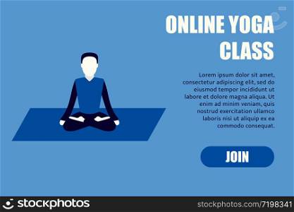yoga online man person blue background vector illustration
