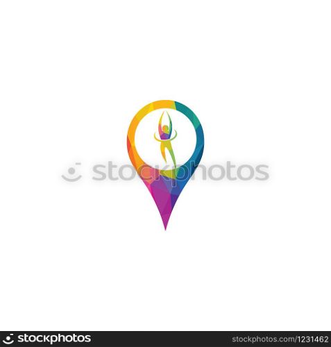 Yoga or Spa locate logo design. Human pose and gps icon design.