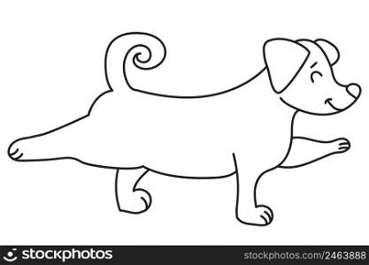 Yoga pets. A cute and funny puppy stands in an asana. Dog yoga. Outline. Vector illustration