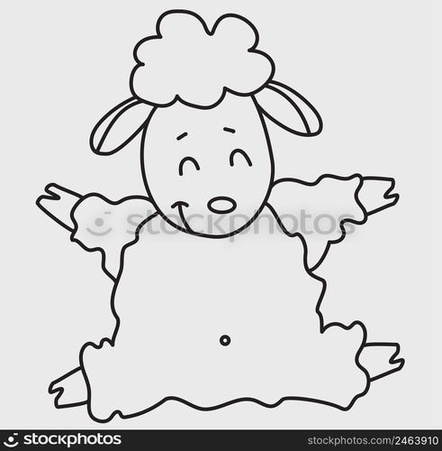 Yoga pets. A cute funny sheep go in for sports and gymnastics, sit in an asana and meditates. Sheep yoga - decorative drawing. Vector illustration. Outline, Line, contour. Farm animal logo