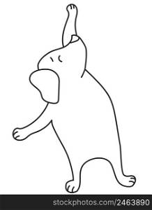 Yoga pets. Cute puppy goes in for sports. Dog yoga. Outline. Vector illustration. Isolated on white