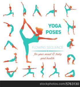 Yoga poses icons set with women figures doing physical workout isolated vector illustration