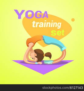 Yoga retro cartoon. Yoga retro cartoon with young pretty girl practicing stretching workout vector illustration