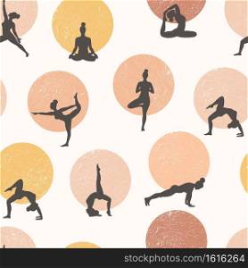 Yoga seamless pattern.Healthy lifestyle. World Health Day.. Yoga seamless pattern.Healthy lifestyle. World Health Day. Surface design with yoga class with people meditating and doing exercise.
