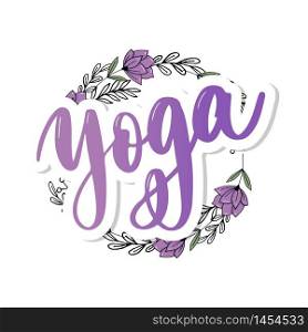 Yoga studio concept logo design. Elegant hand lettering for your design. Can be printed on greeting cards, paper and textile designs, etc. Yoga studio concept logo design. Elegant hand lettering for your design. Can be printed on greeting cards, paper and textile designs, etc.