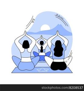 Yoga tour isolated cartoon vector illustrations. Group of people do yoga during concept tour, healthy and active lifestyle, travelling time, summer vacation, wellness trip vector cartoon.. Yoga tour isolated cartoon vector illustrations.