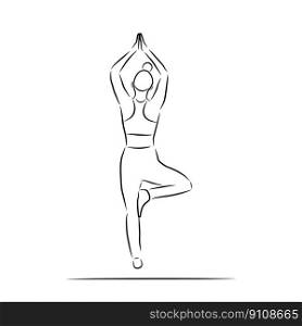 Yoga, vector. Sketch. Woman in yoga pose.