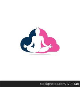 Yoga with cloud shape logo design template. Natural products logo. Cosmetics icon. Spa logo. Beauty salon logo. Template for yoga center, spa center or yoga studio.